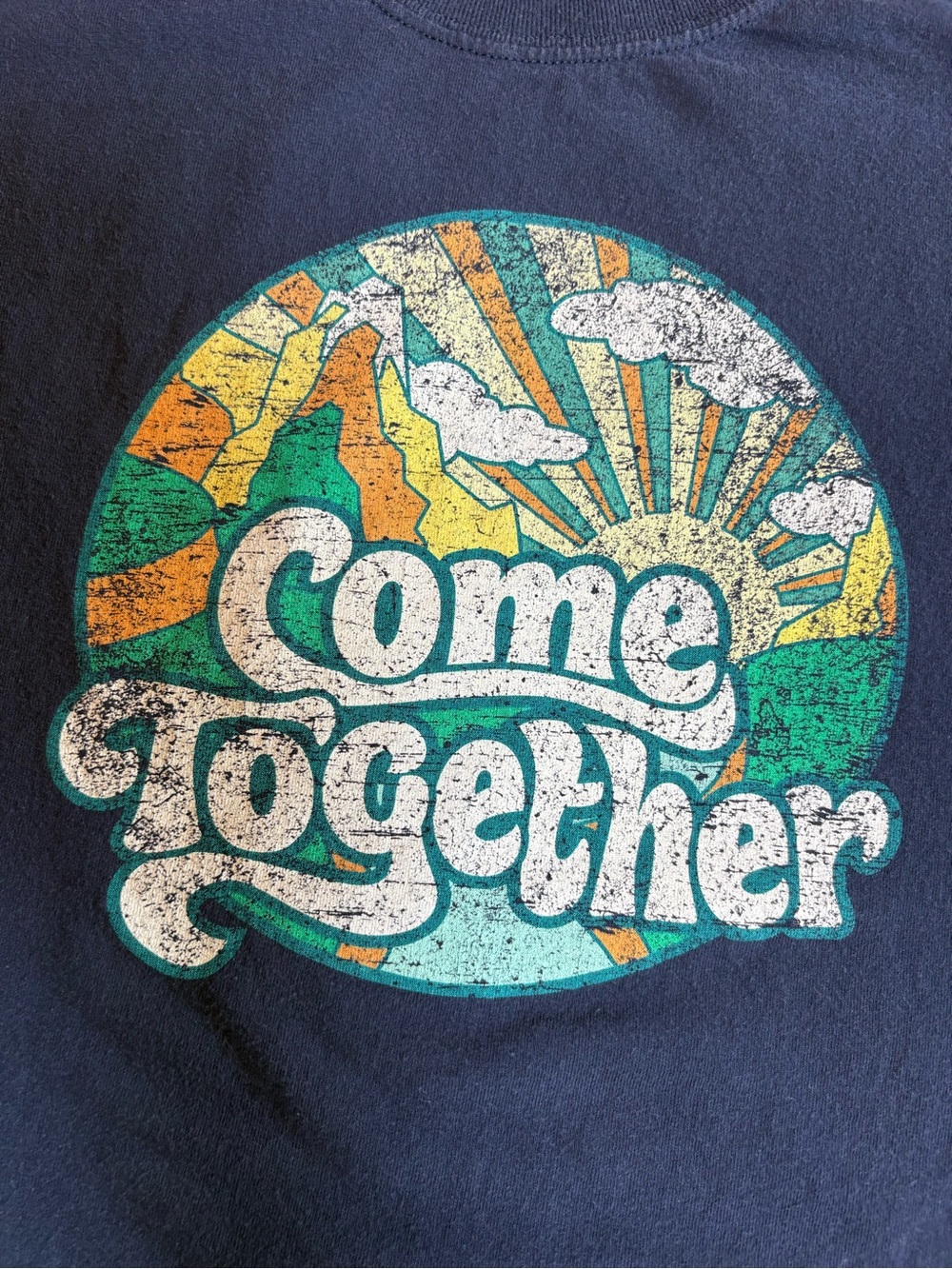 DOM Come Together Graphic T Shirt Adult Large Blue Retro Art Tee Hippie